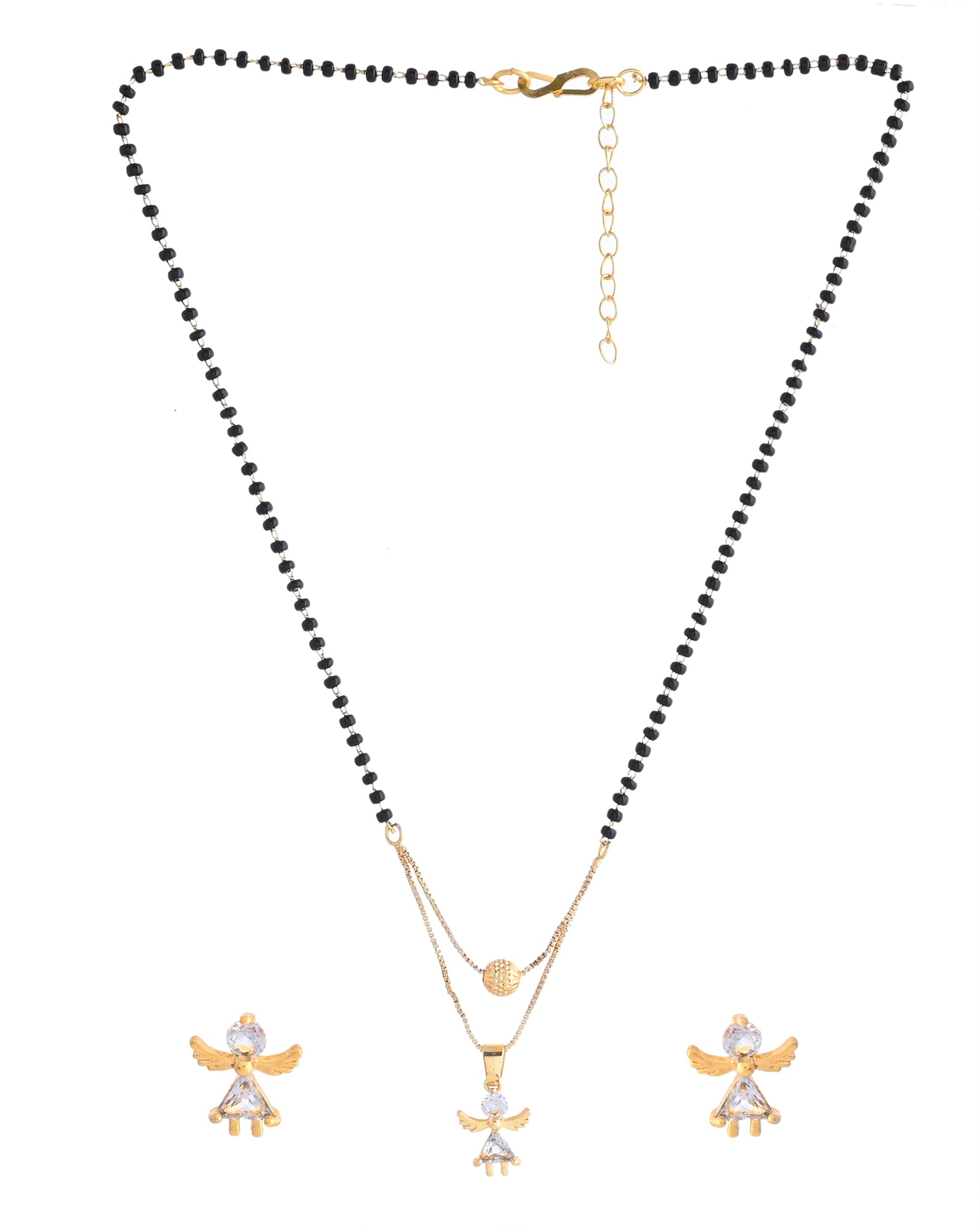 VOJ Gold-Polished Doll Shapped Stone Studded Mangalsutra With Earrings Set | Grocsy