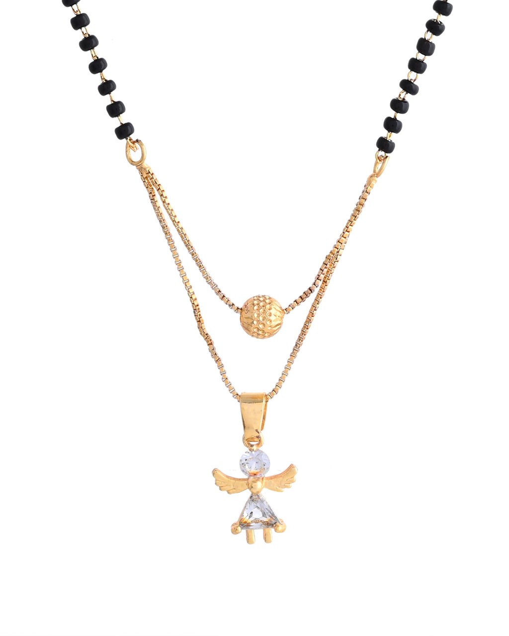 VOJ Gold-Polished Doll Shapped Stone Studded Mangalsutra With Earrings Set | Grocsy