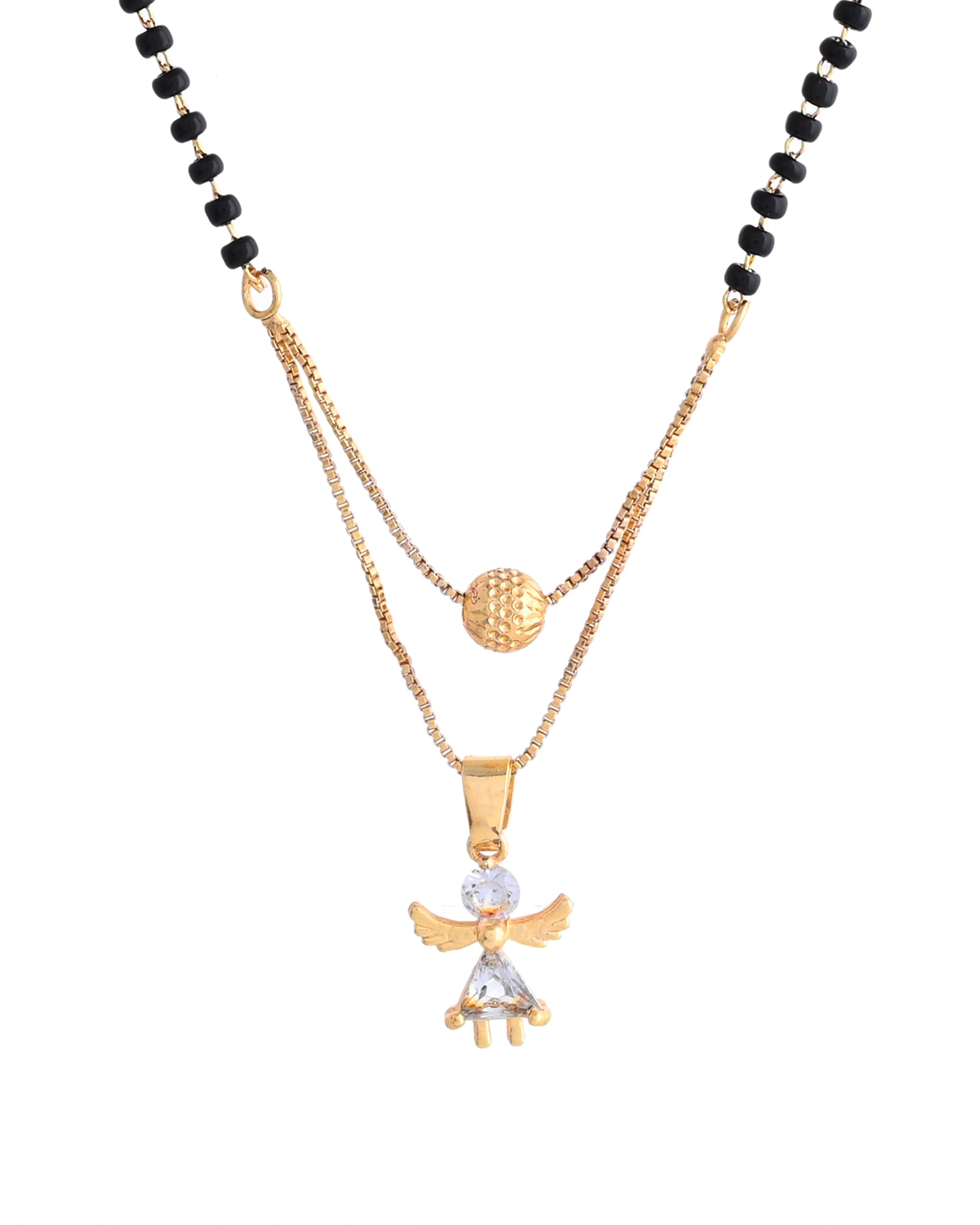 VOJ Gold-Polished Doll Shapped Stone Studded Mangalsutra With Earrings Set | Grocsy