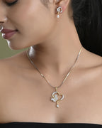 VOJ Dual Tone AD Stone Studded Butterfly Shaped Chain Set With Pandent | Grocsy
