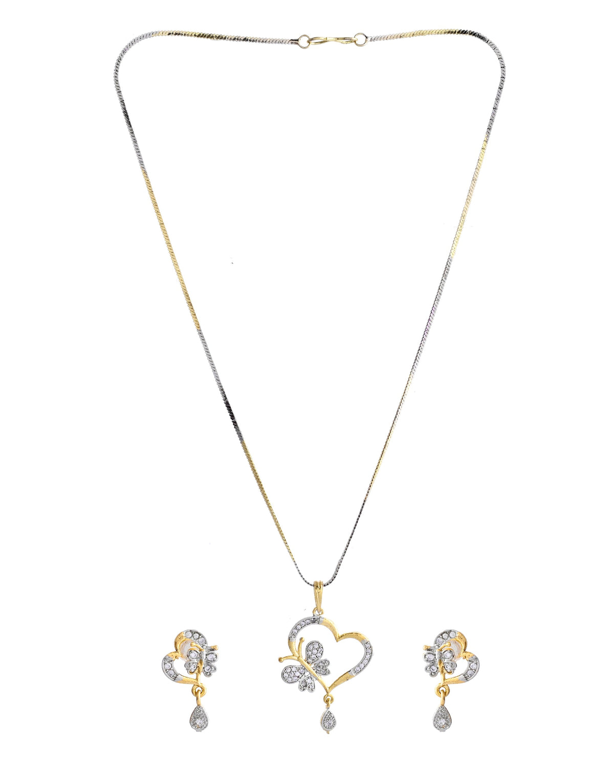 VOJ Dual Tone AD Stone Studded Butterfly Shaped Chain Set With Pandent | Grocsy