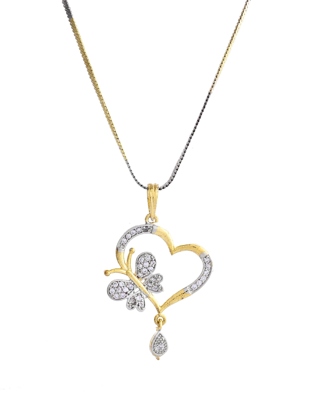 VOJ Dual Tone AD Stone Studded Butterfly Shaped Chain Set With Pandent | Grocsy