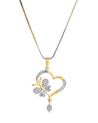 VOJ Dual Tone AD Stone Studded Butterfly Shaped Chain Set With Pandent | Grocsy