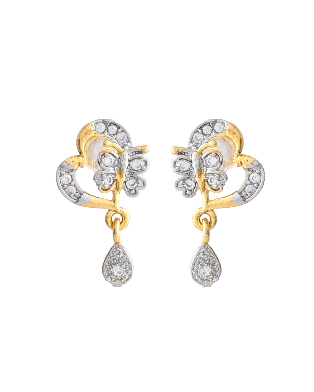 VOJ Dual Tone AD Stone Studded Butterfly Shaped Chain Set With Pandent | Grocsy