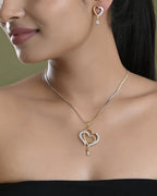 VOJ Dual Tone AD Stone Studded Heart Shaped Chain Set With Pendant | Grocsy