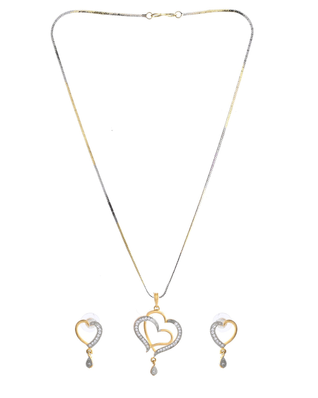 VOJ Dual Tone AD Stone Studded Heart Shaped Chain Set With Pendant | Grocsy