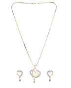 VOJ Dual Tone AD Stone Studded Heart Shaped Chain Set With Pendant | Grocsy