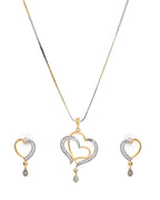VOJ Dual Tone AD Stone Studded Heart Shaped Chain Set With Pendant | Grocsy