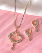 VOJ Dual Tone AD Stone Studded Heart Shaped Chain Set With Pendant | Grocsy
