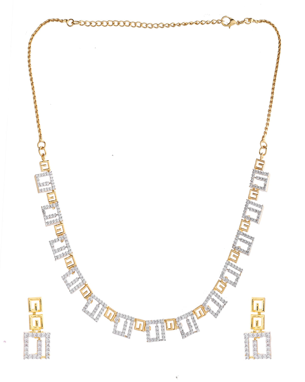 VOJ Gold-Polished Geometrical AD Jewellery Set | Grocsy