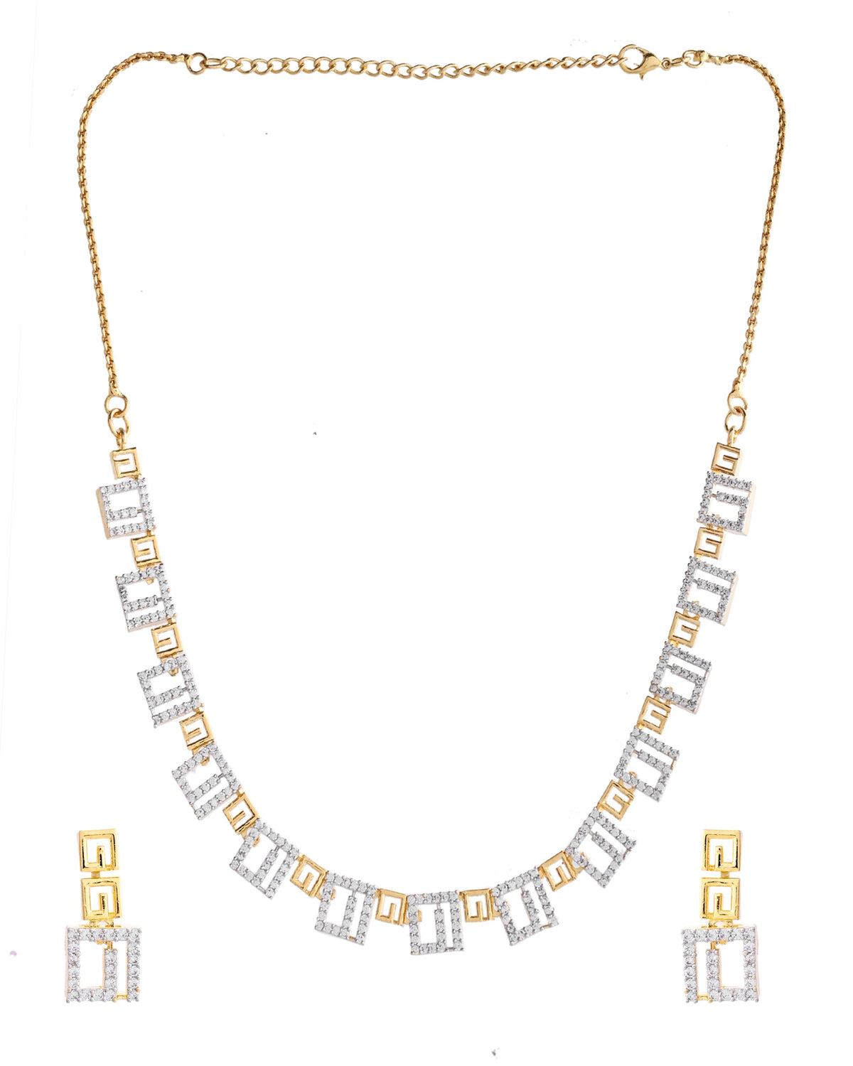 VOJ Gold-Polished Geometrical AD Jewellery Set | Grocsy