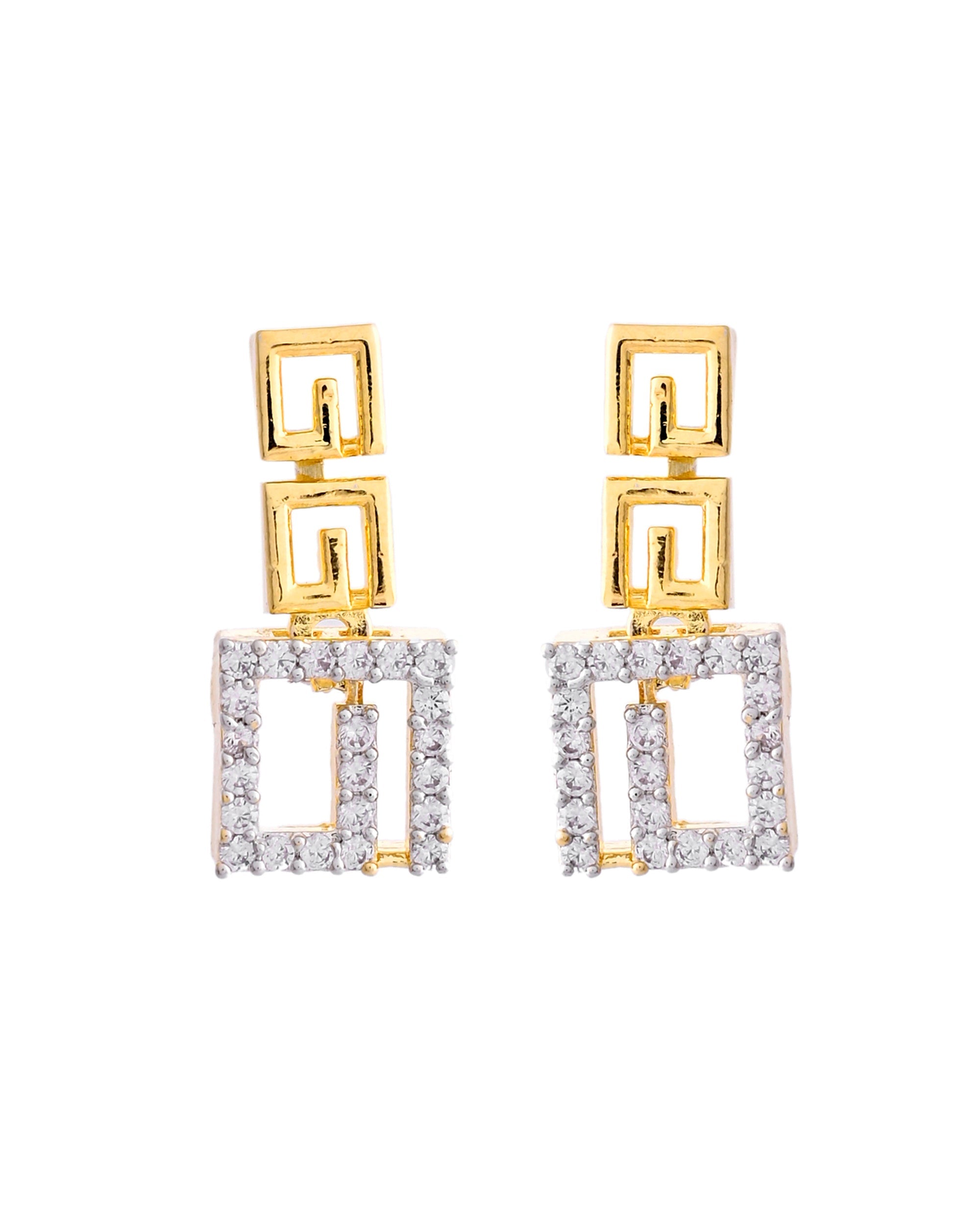 VOJ Gold-Polished Geometrical AD Jewellery Set | Grocsy