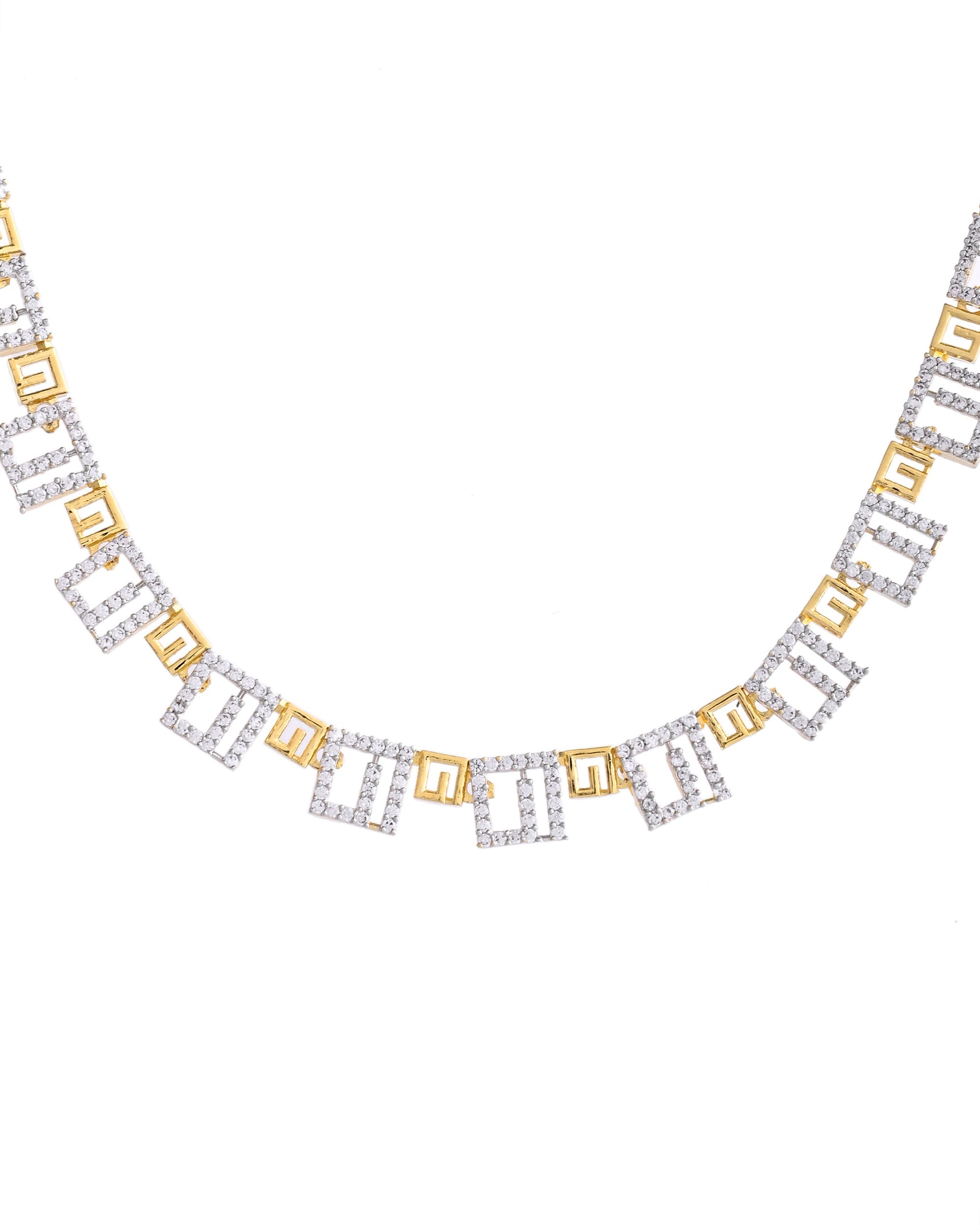 VOJ Gold-Polished Geometrical AD Jewellery Set | Grocsy