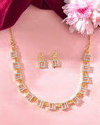 VOJ Gold-Polished Geometrical AD Jewellery Set | Grocsy