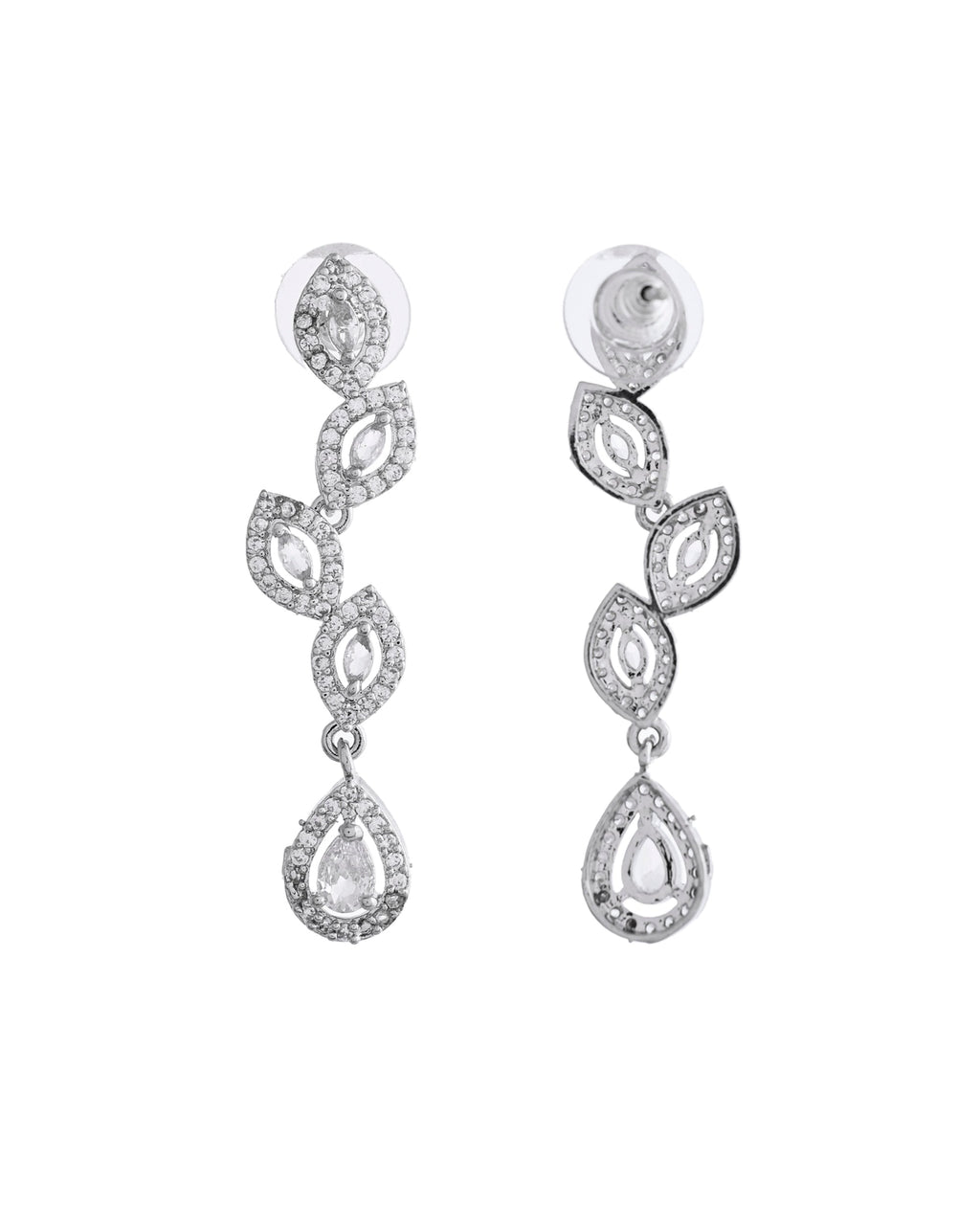 VOJ Silver Plated Tear Drop Shaped AD Necklace With Earrings Set