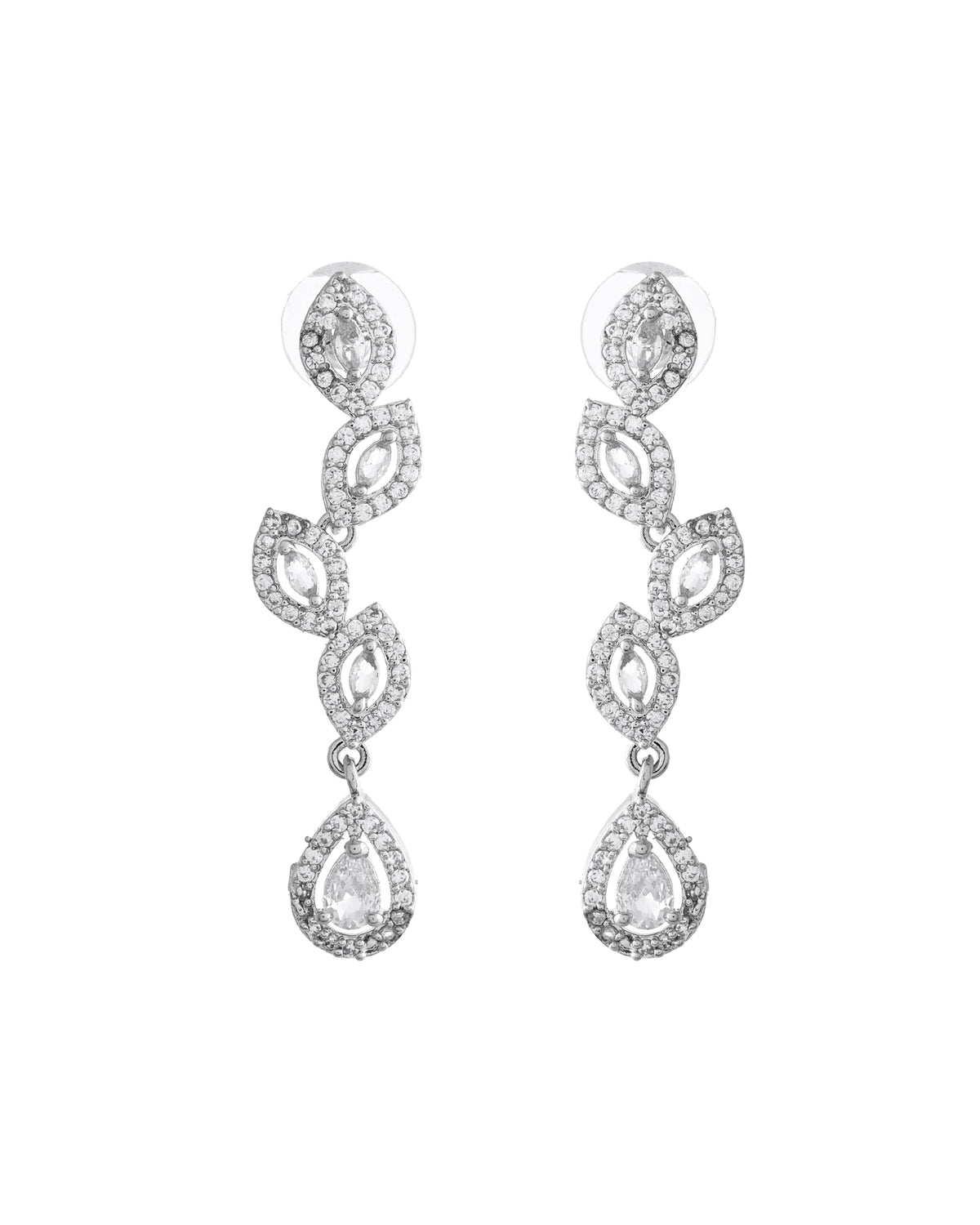 VOJ Silver Plated Tear Drop Shaped AD Necklace With Earrings Set