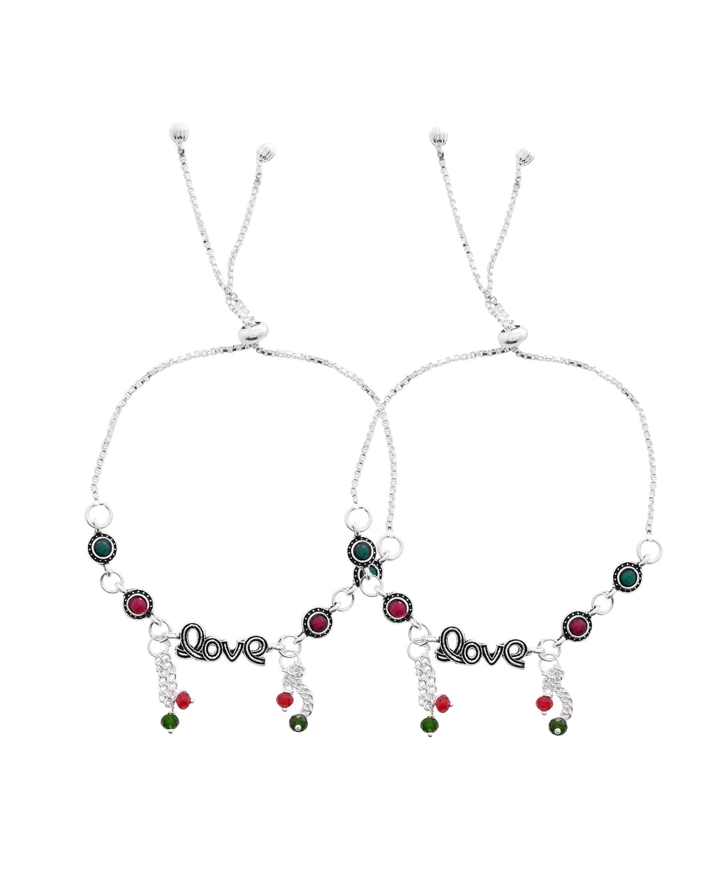 VOJ Set of 2 Silver Plated Love Meenakari Anklet | Grocsy
