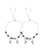 VOJ Set of 2 Silver Plated Love Meenakari Anklet | Grocsy