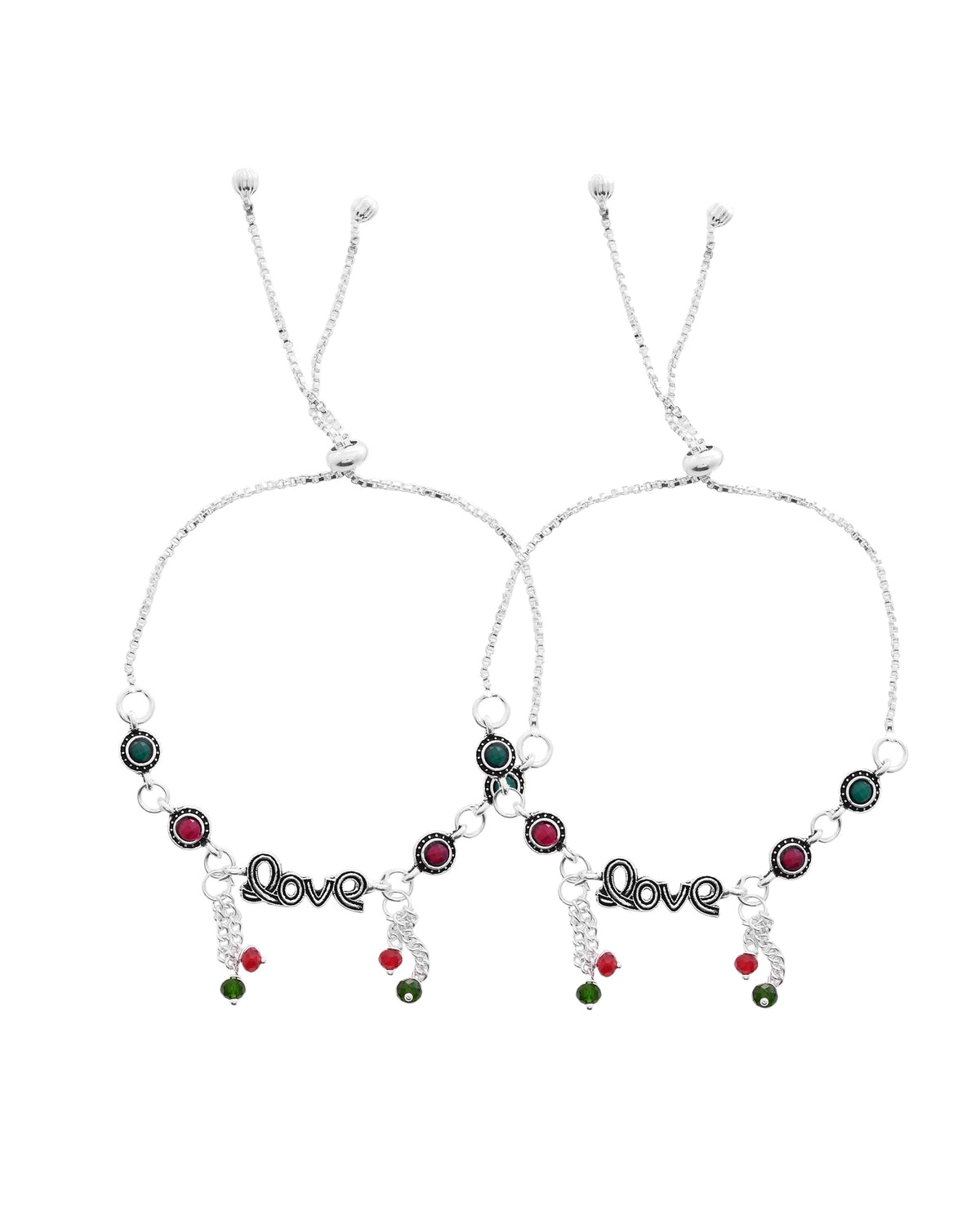 VOJ Set of 2 Silver Plated Love Meenakari Anklet | Grocsy
