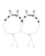 VOJ Set of 2 Silver Plated Love Meenakari Anklet | Grocsy