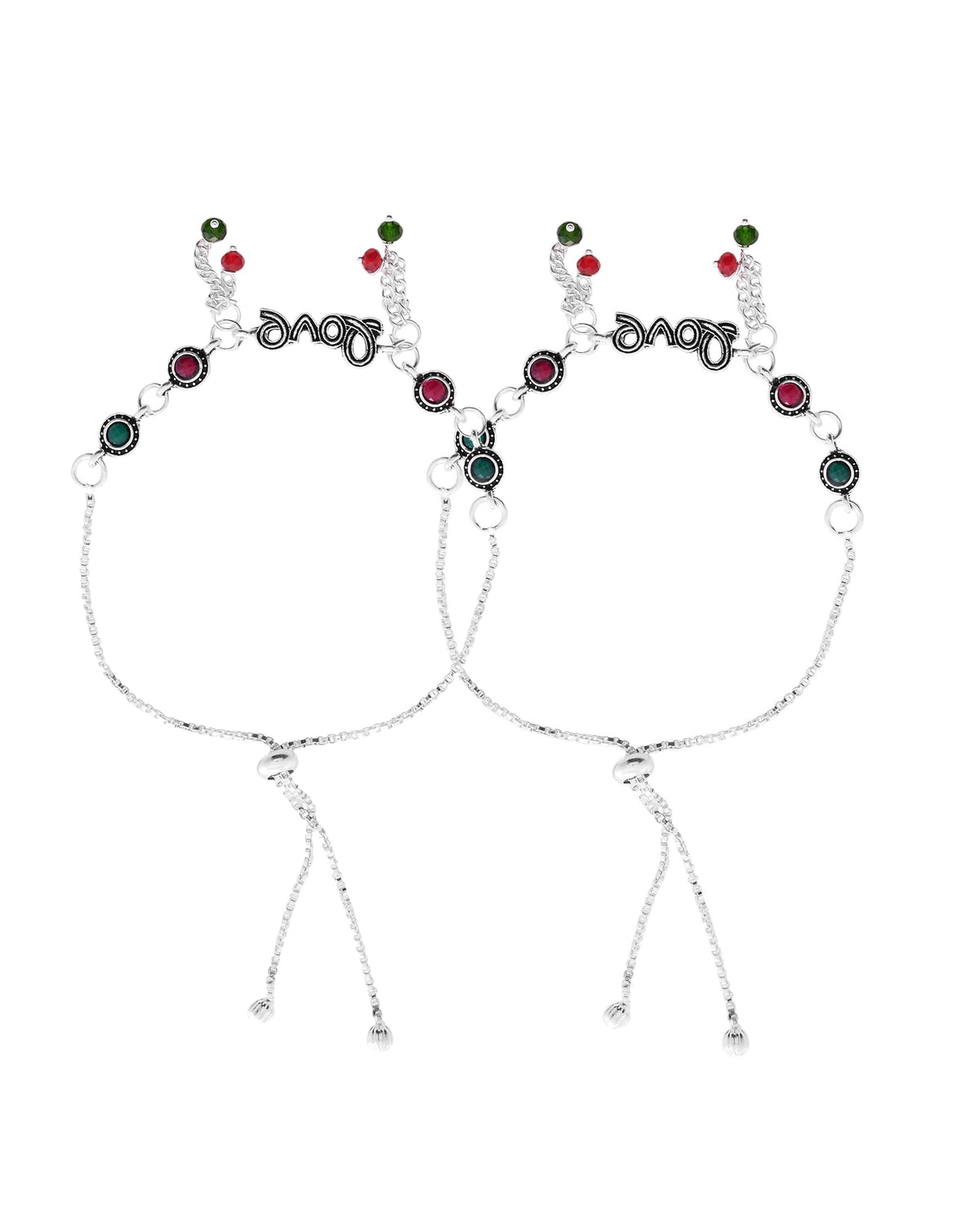 VOJ Set of 2 Silver Plated Love Meenakari Anklet | Grocsy