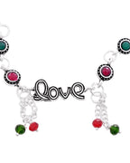 VOJ Set of 2 Silver Plated Love Meenakari Anklet | Grocsy