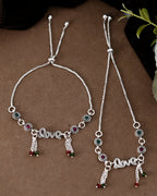 VOJ Set of 2 Silver Plated Love Meenakari Anklet | Grocsy