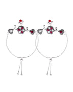 VOJ Set of 2 Silver Plated Floral Meenakari Anklet | Grocsy