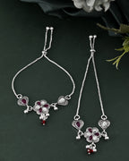 VOJ Set of 2 Silver Plated Floral Meenakari Anklet | Grocsy