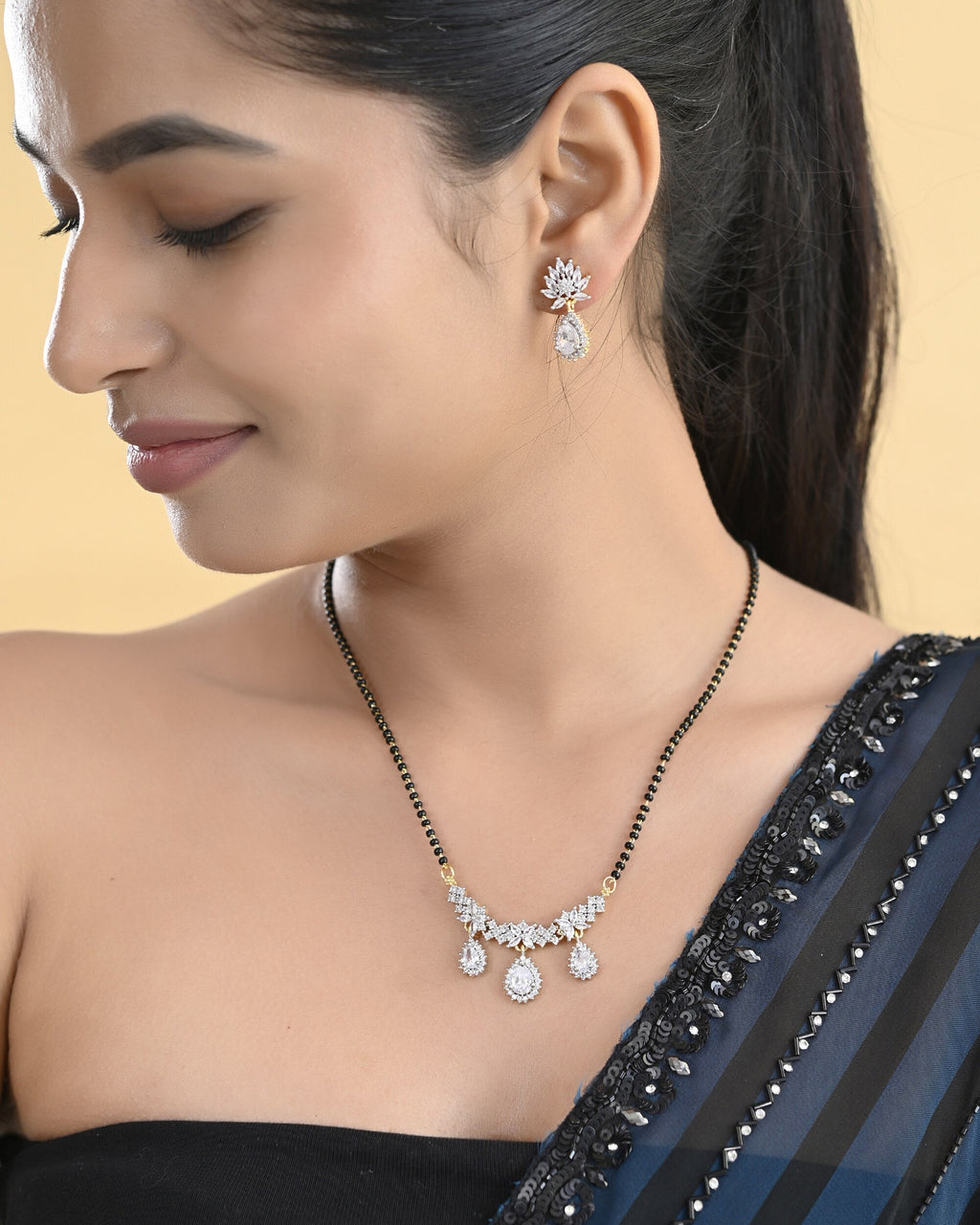 VOJ Gold Toned AD Stone Studded Tear Drop Design MangalSutra Set | Grocsy