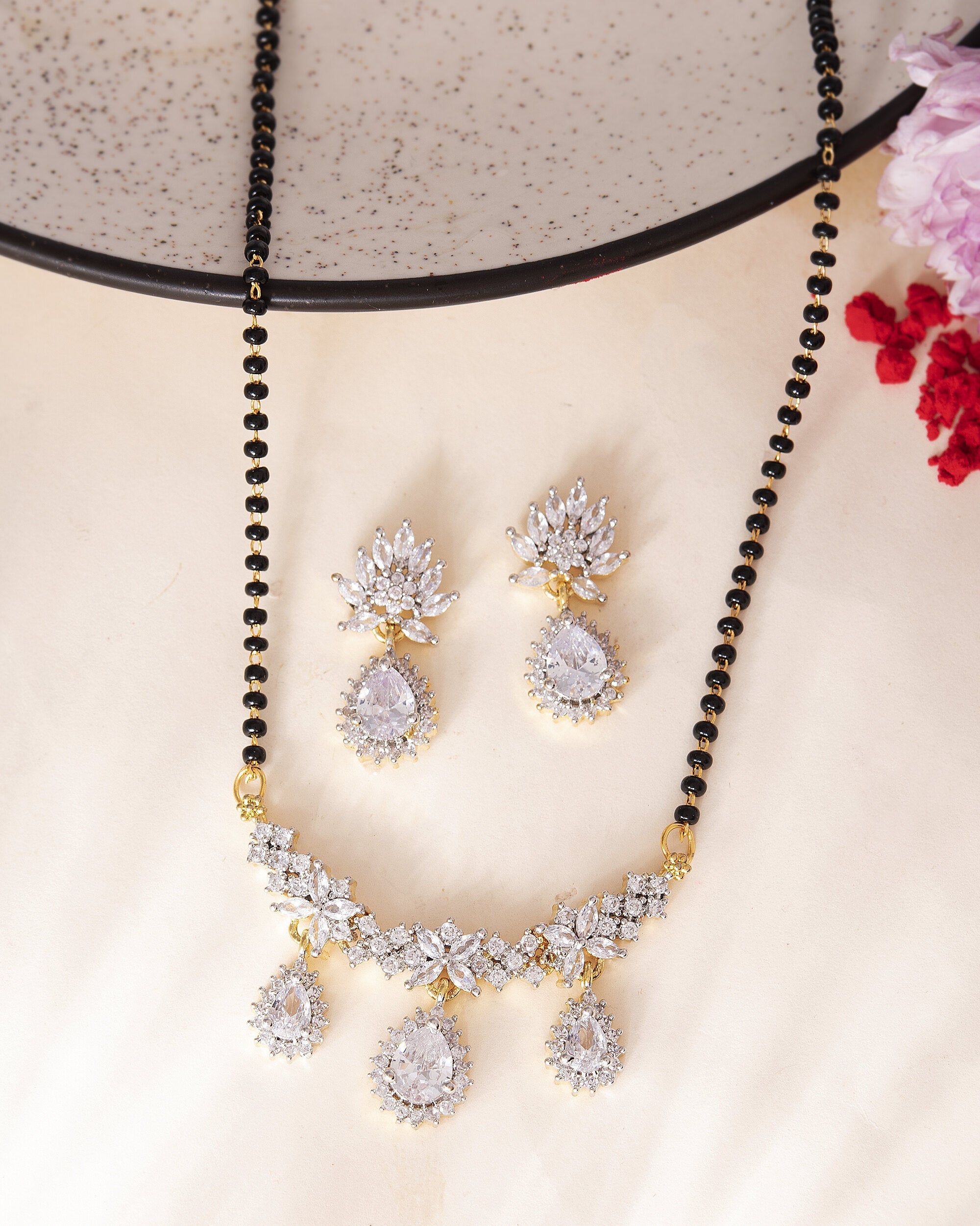 VOJ Gold Toned AD Stone Studded Tear Drop Design MangalSutra Set | Grocsy