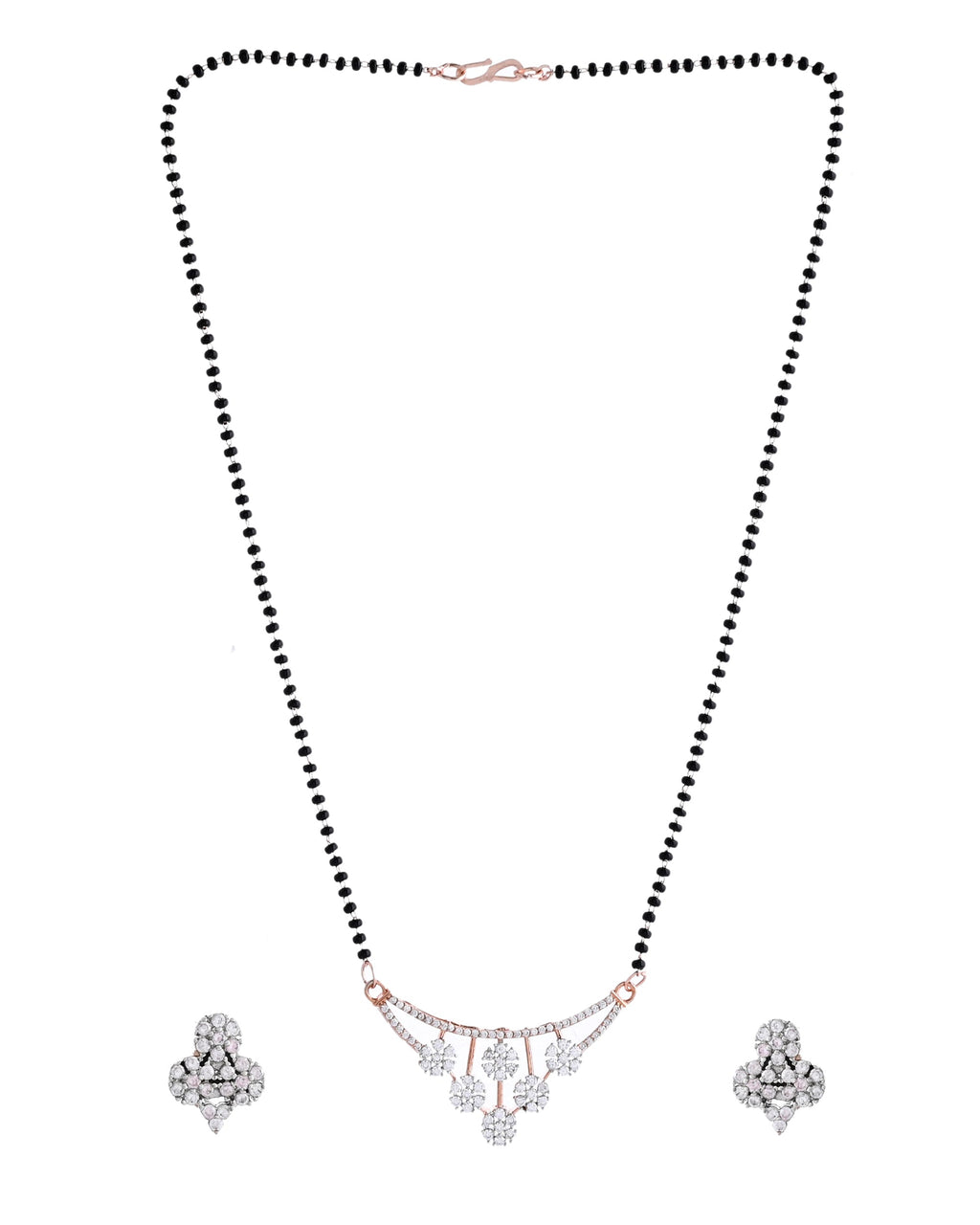VOJ Rose Gold Toned AD Stone Studded Floral MangalSutra Set | Grocsy