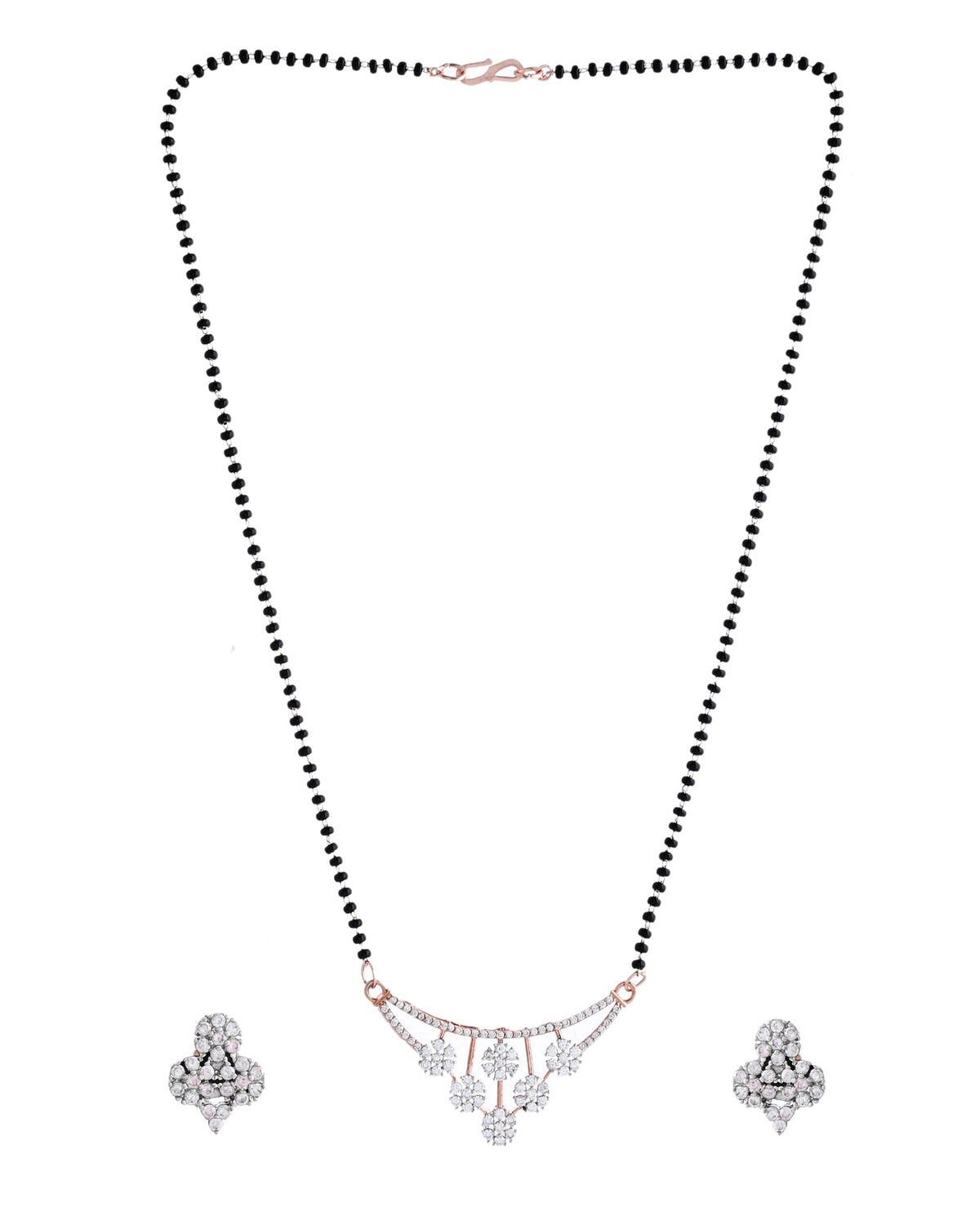 VOJ Rose Gold Toned AD Stone Studded Floral MangalSutra Set | Grocsy