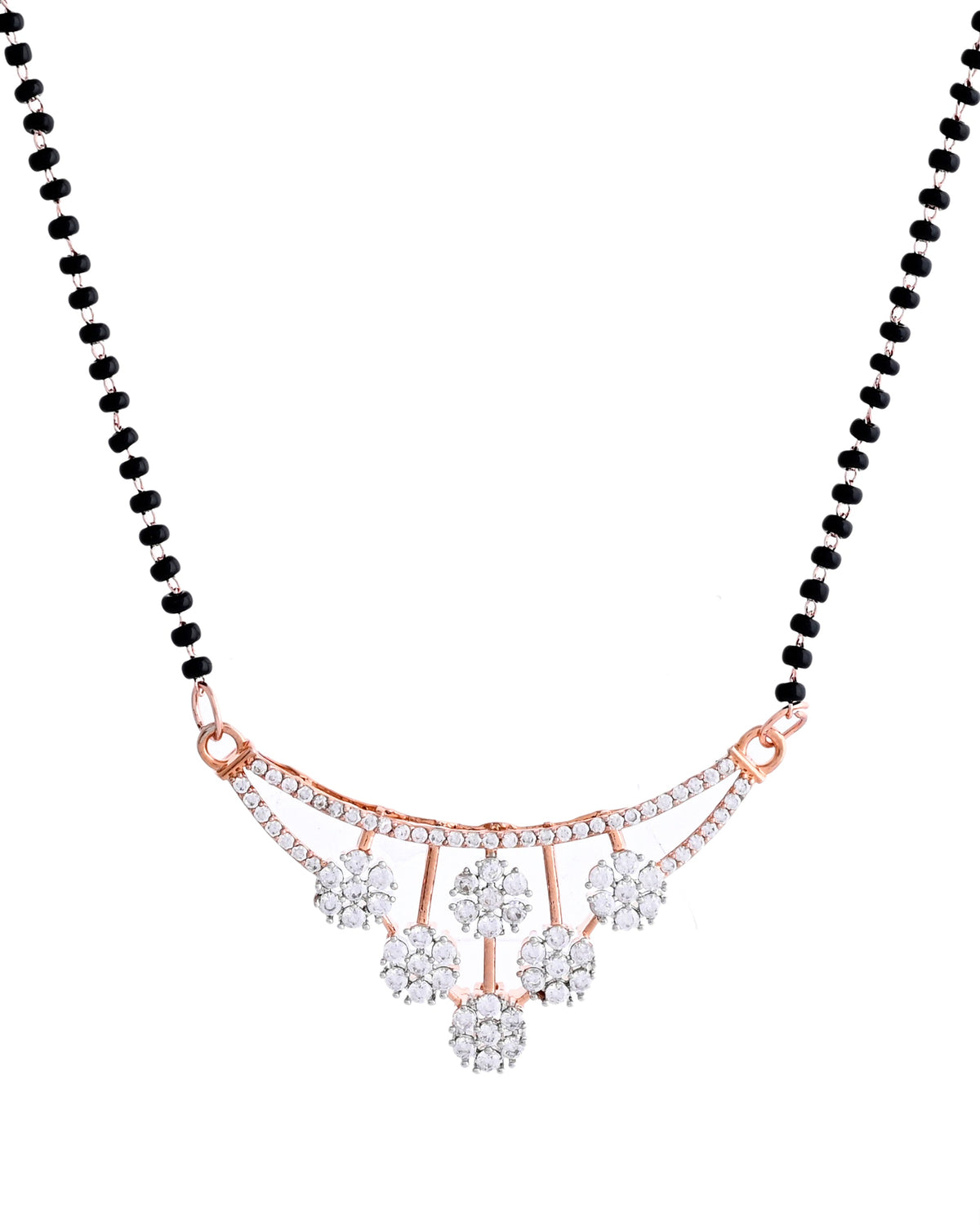 VOJ Rose Gold Toned AD Stone Studded Floral MangalSutra Set | Grocsy