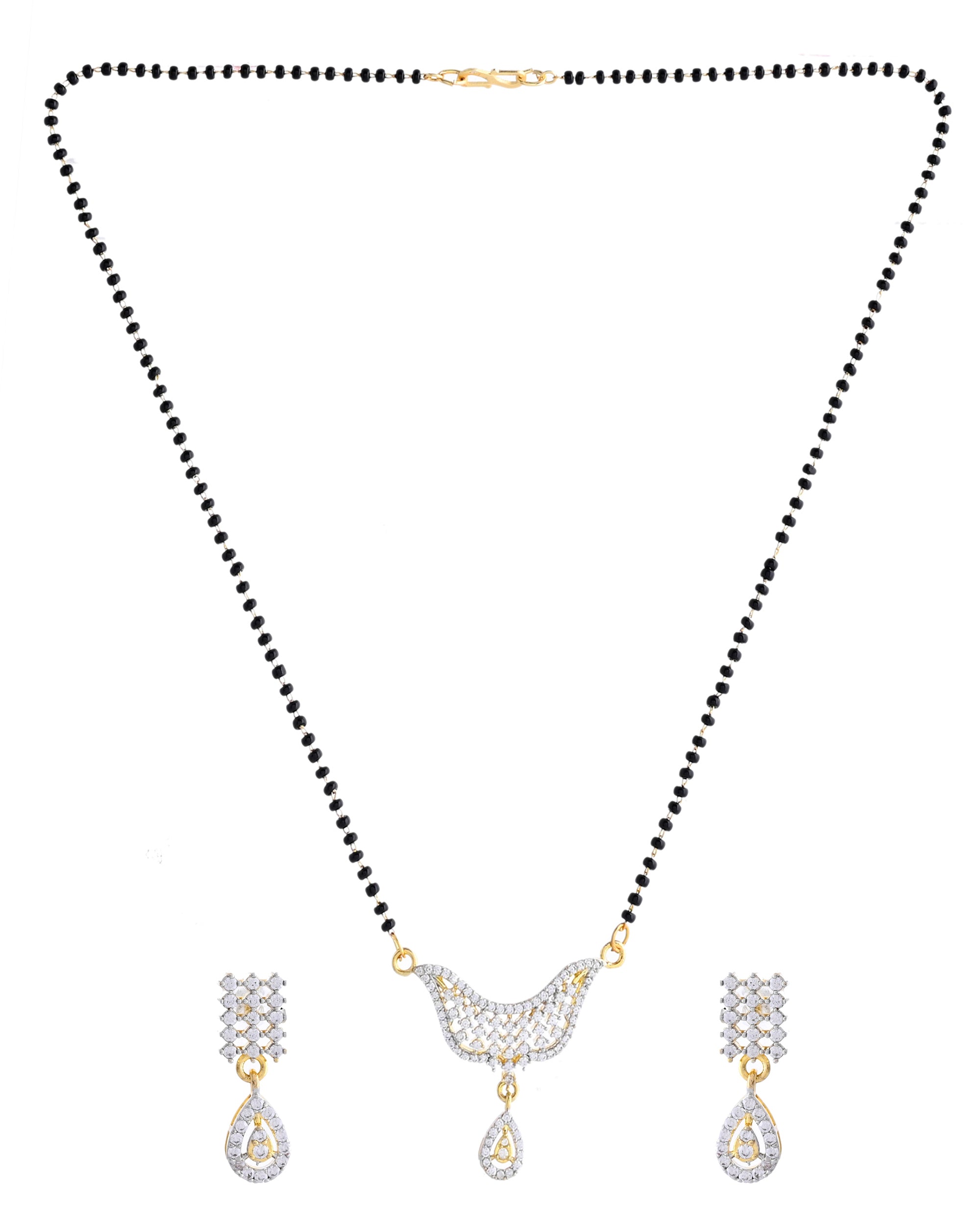 VOJ Gold-Polished Designer AD Mangalsutra Set | Grocsy