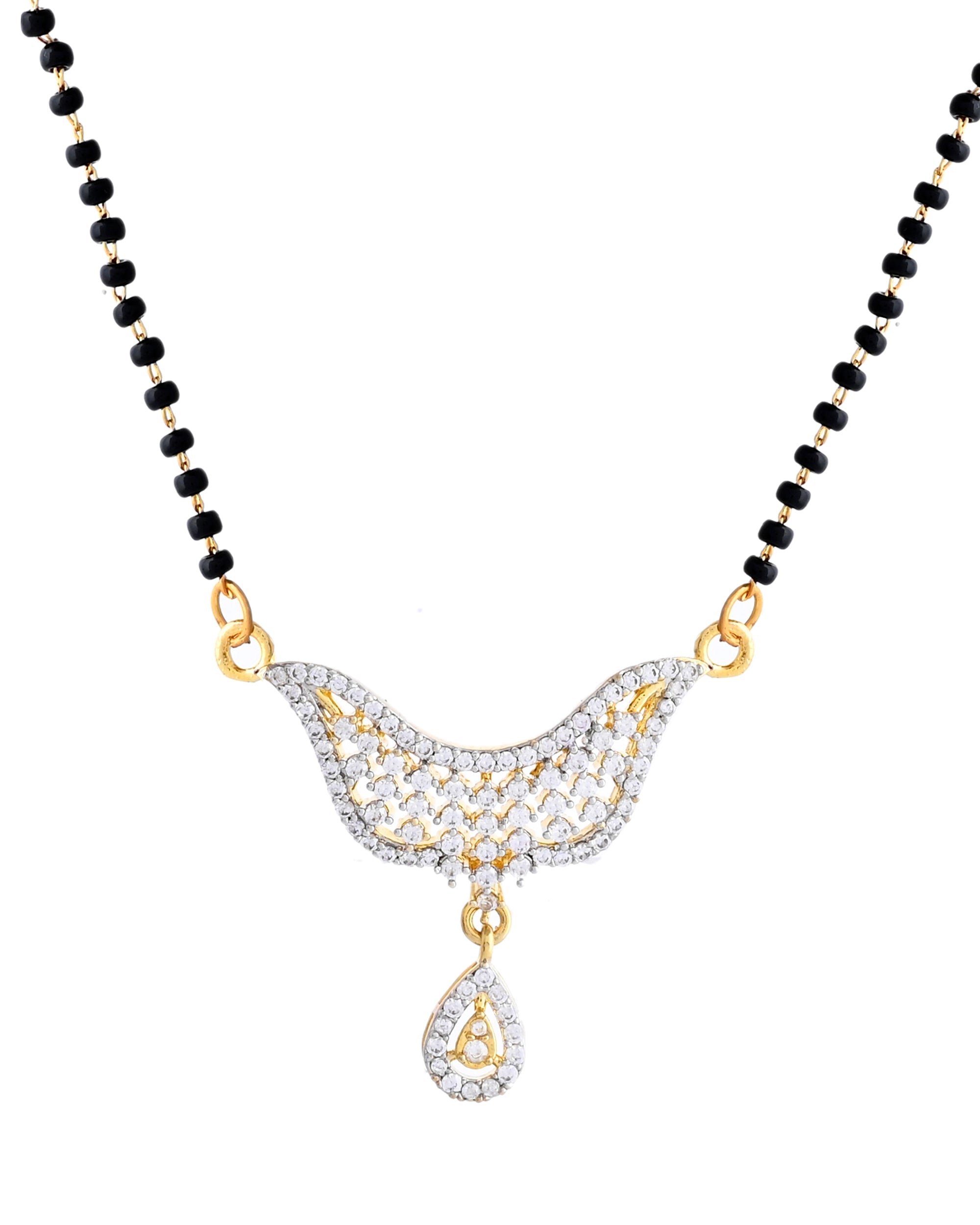 VOJ Gold-Polished Designer AD Mangalsutra Set | Grocsy