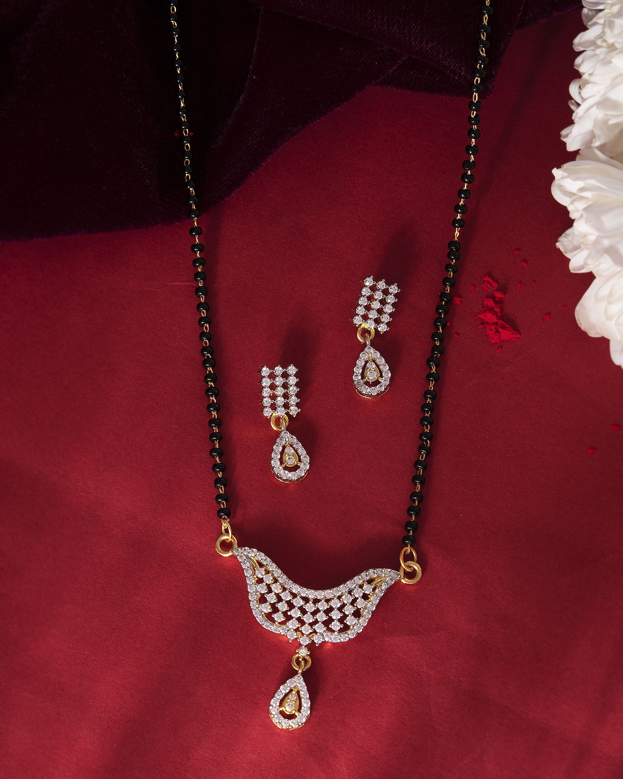 VOJ Gold-Polished Designer AD Mangalsutra Set | Grocsy