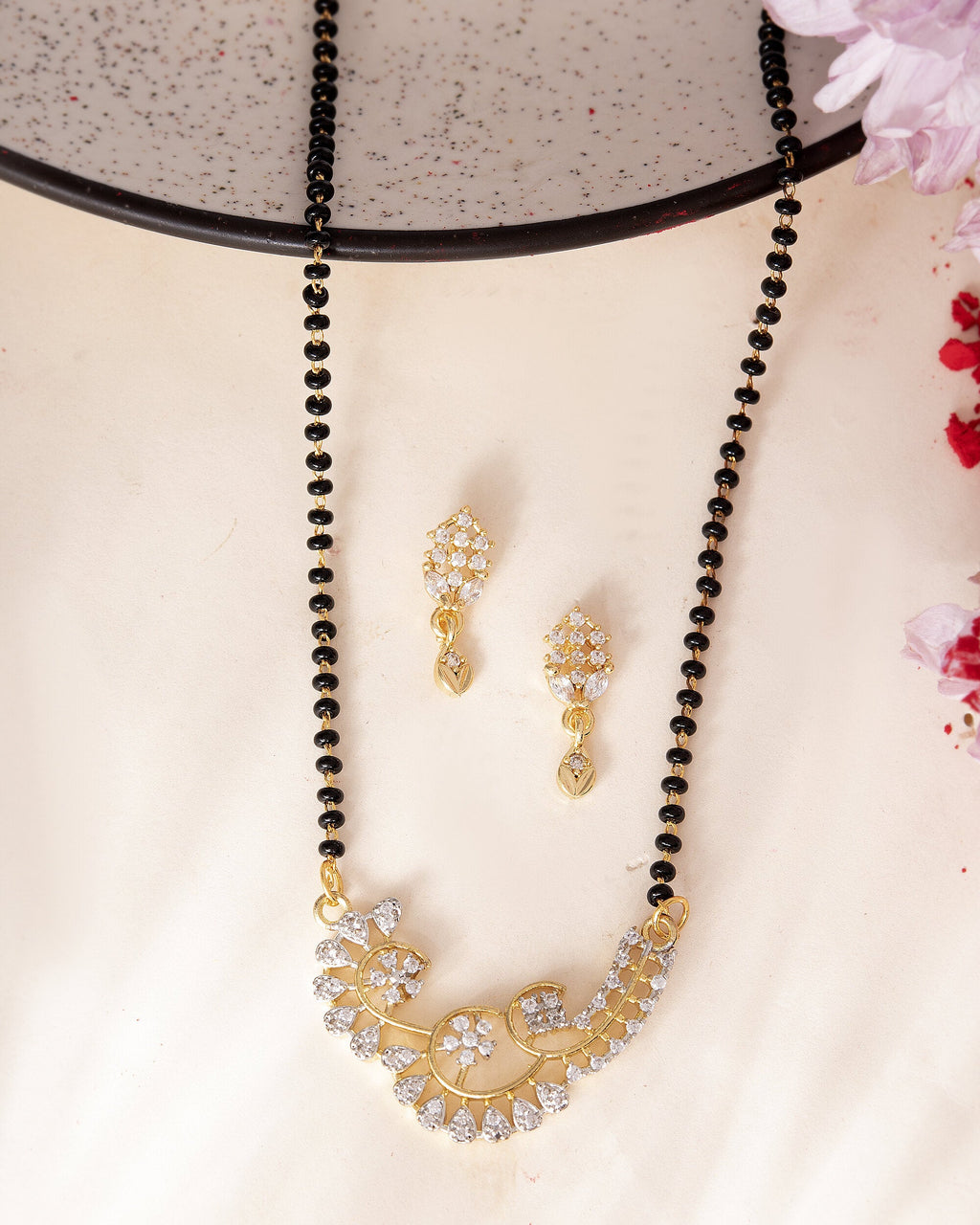 VOJ Gold-Polished Stylish AD Mangalsutra Set | Grocsy