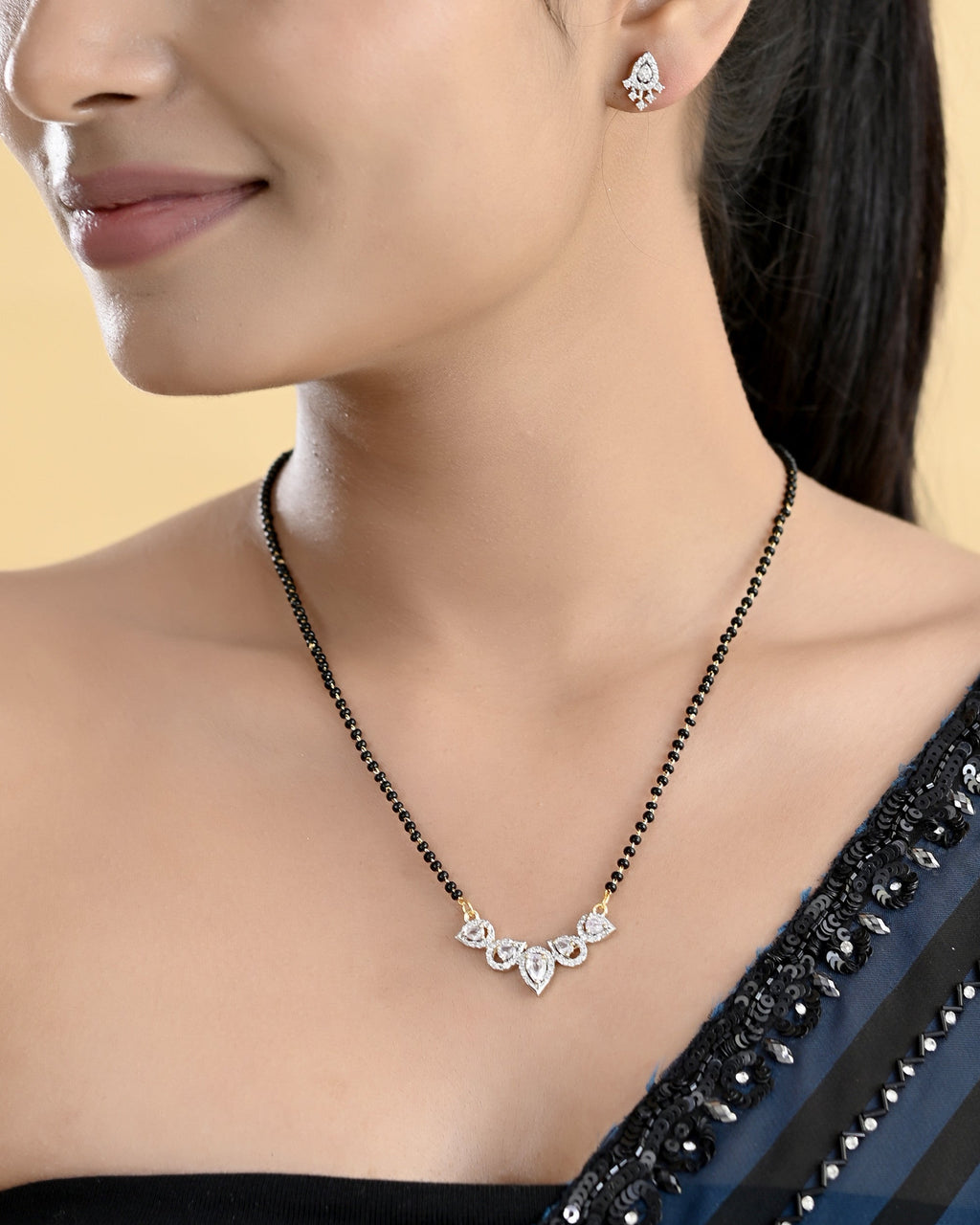 VOJ Gold-Polished Tear Drop Shape AD Mangalsutra Set | Grocsy