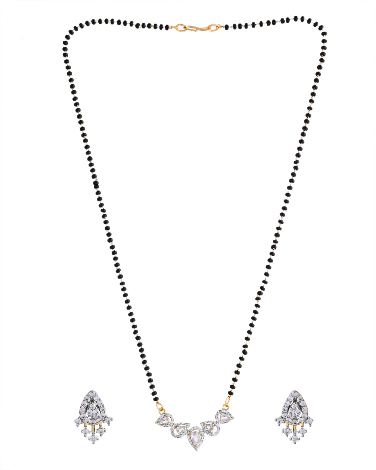 VOJ Gold-Polished Tear Drop Shape AD Mangalsutra Set | Grocsy
