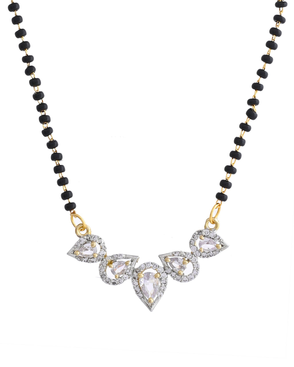 VOJ Gold-Polished Tear Drop Shape AD Mangalsutra Set | Grocsy