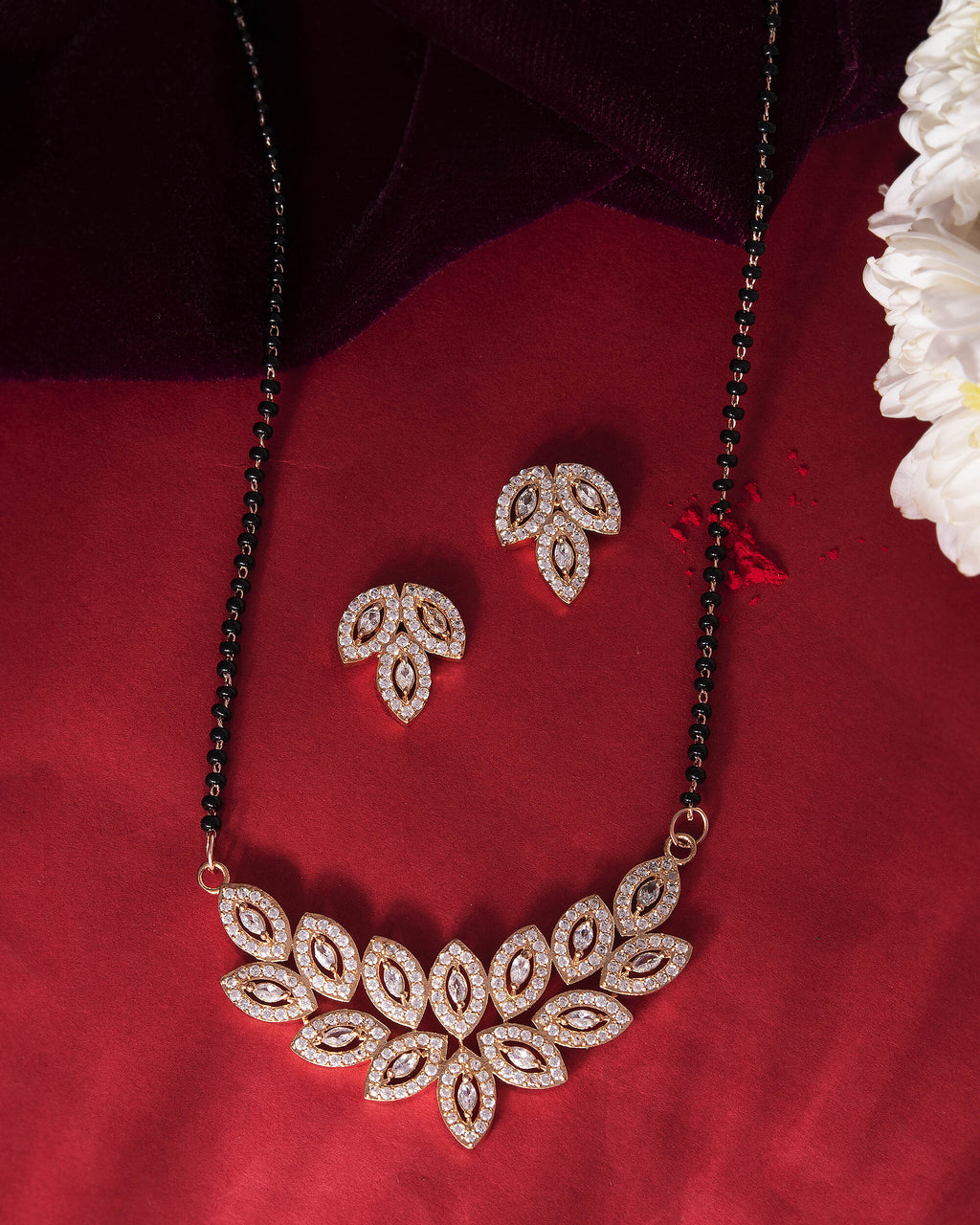 VOJ Gold-Polished Stylish Tear Drop AD Mangalsutra Set | Grocsy