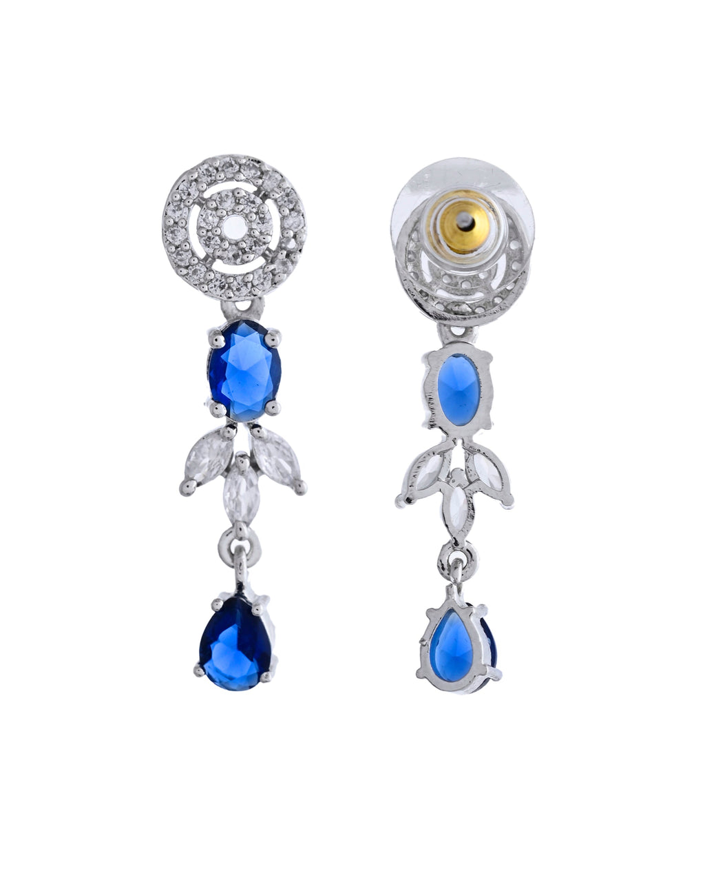 VOJ Silver Plated Dark Blue Stone Circular AD Jewellery Set | Grocsy