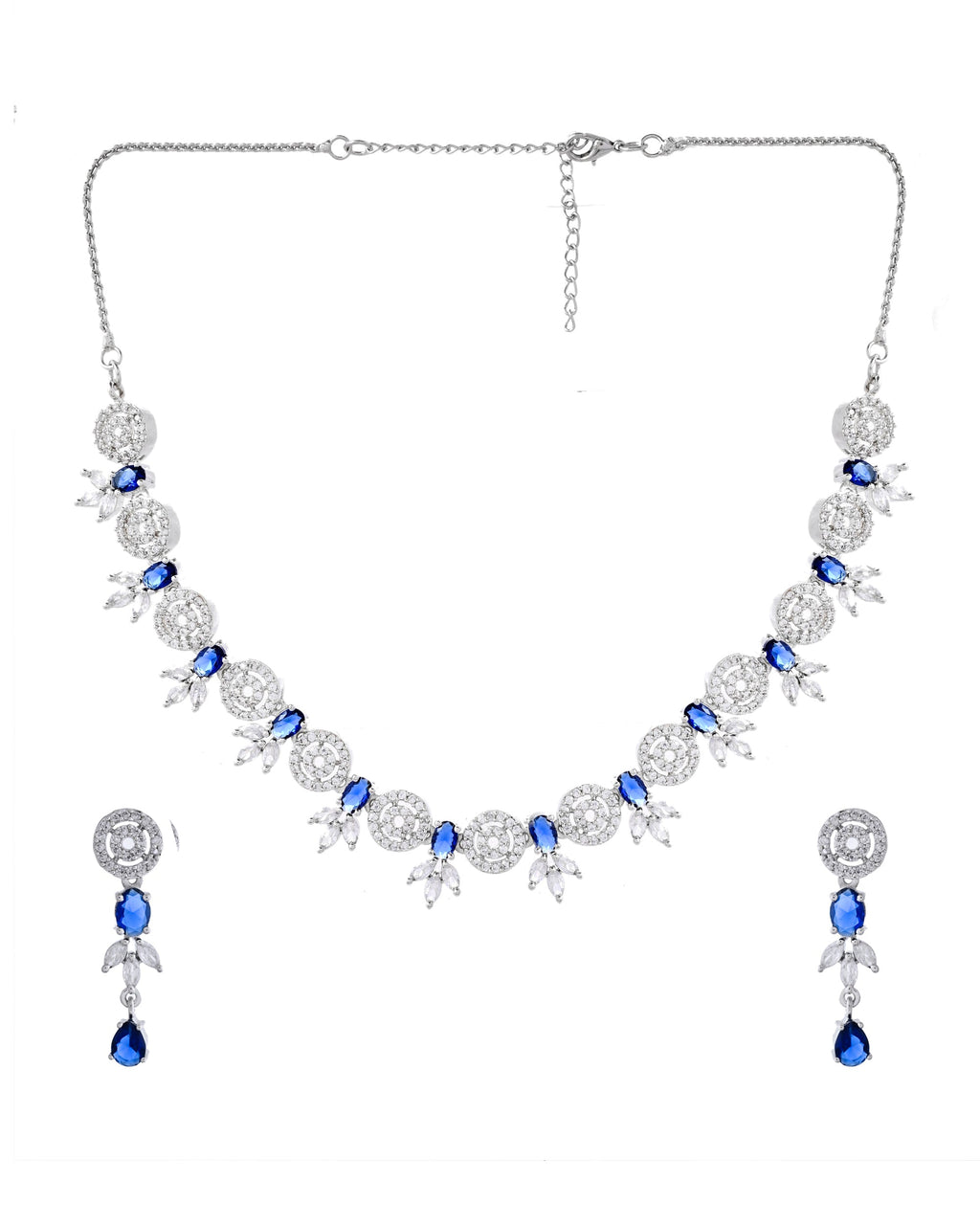 VOJ Silver Plated Dark Blue Stone Circular AD Jewellery Set | Grocsy