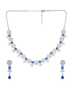 VOJ Silver Plated Dark Blue Stone Circular AD Jewellery Set | Grocsy