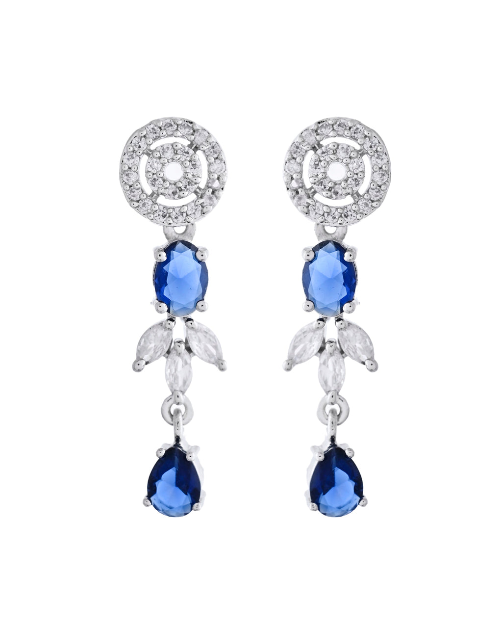 VOJ Silver Plated Dark Blue Stone Circular AD Jewellery Set | Grocsy