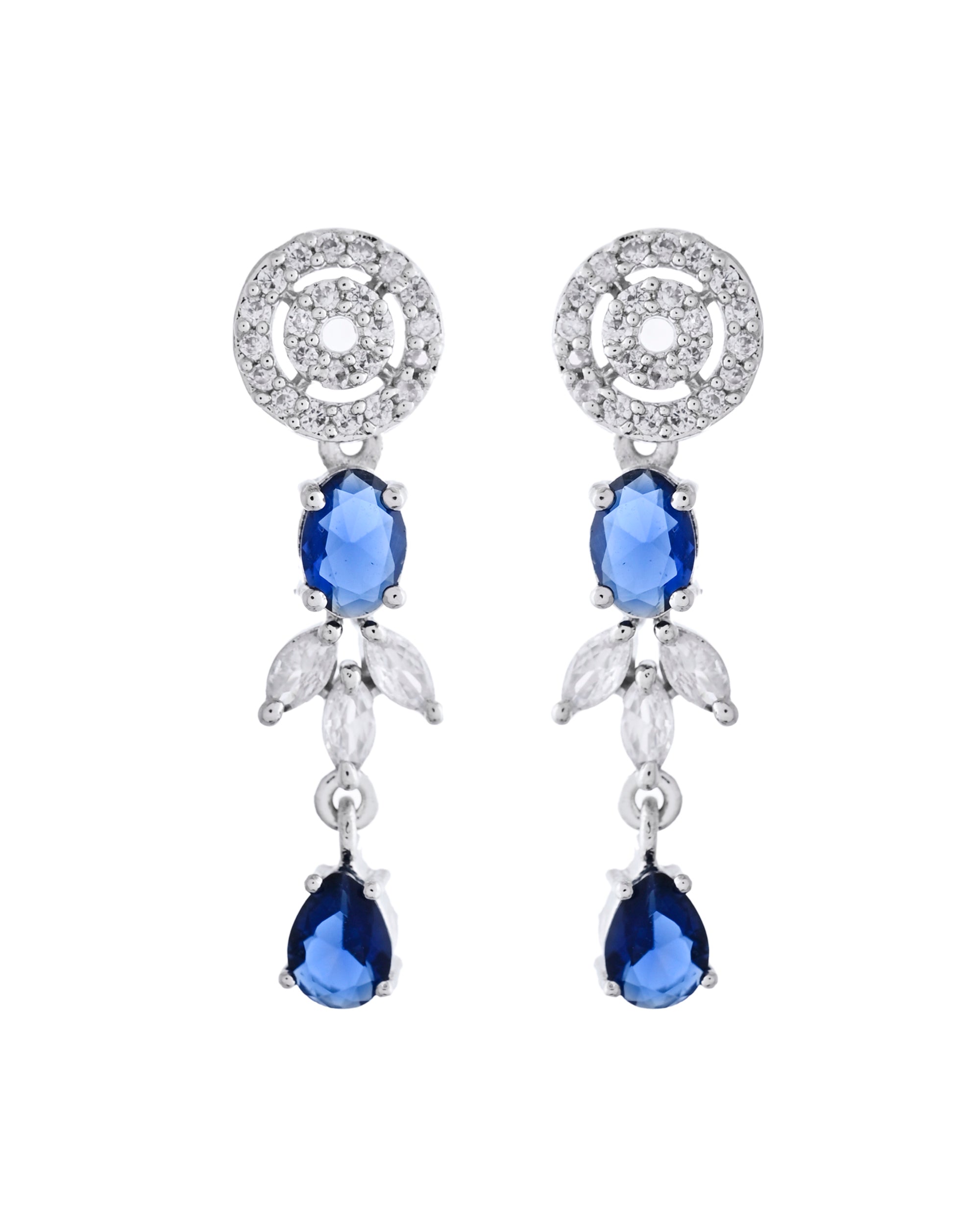 VOJ Silver Plated Dark Blue Stone Circular AD Jewellery Set | Grocsy