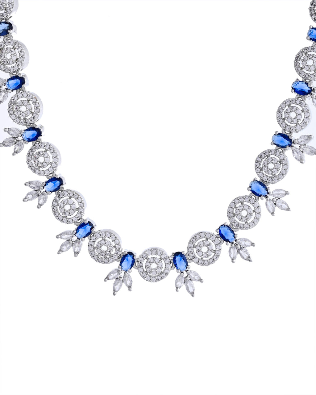 VOJ Silver Plated Dark Blue Stone Circular AD Jewellery Set | Grocsy