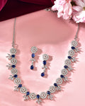 VOJ Silver Plated Dark Blue Stone Circular AD Jewellery Set | Grocsy