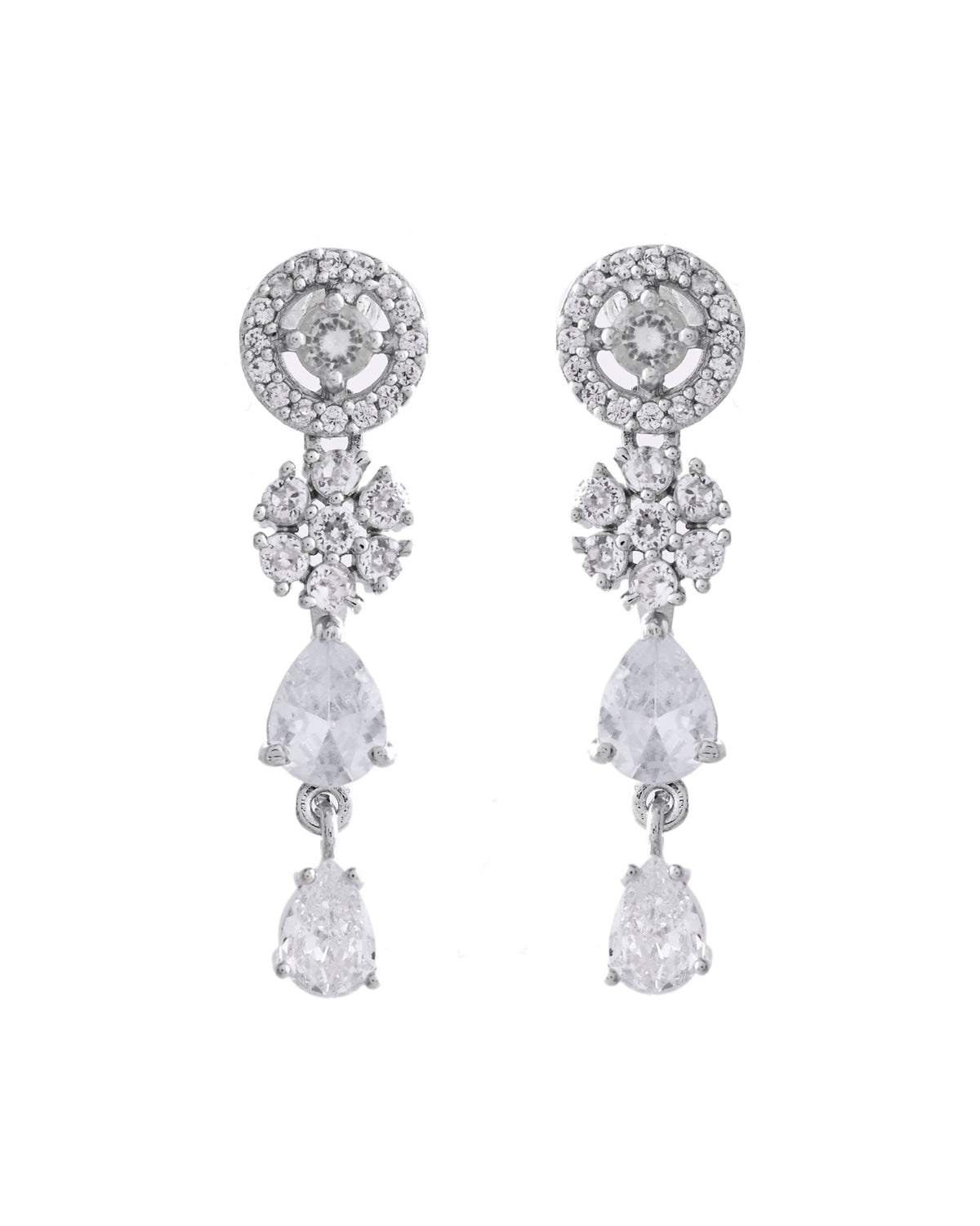 VOJ Silver Plated Floral And Cricular AD Jewellery Set